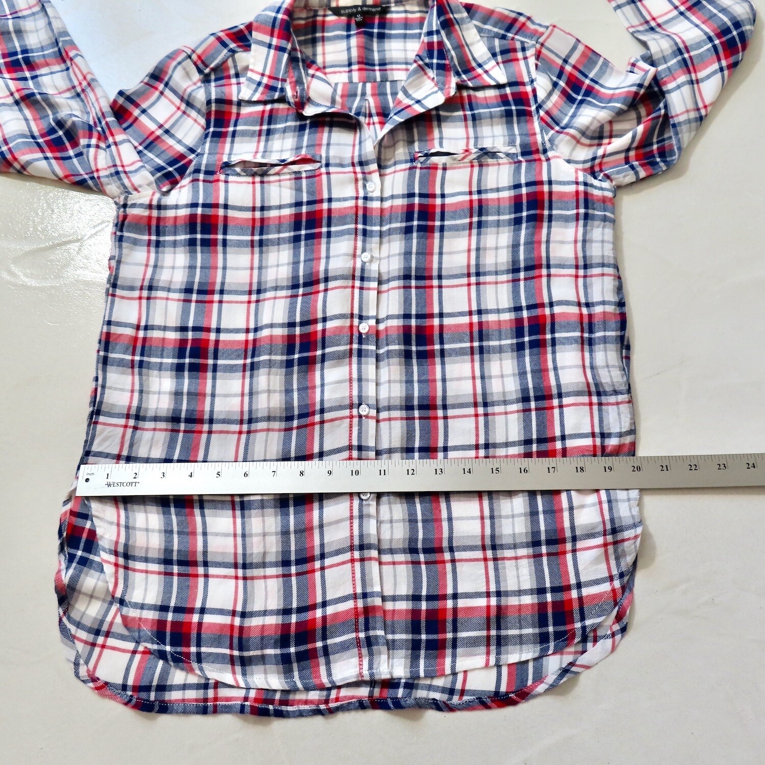 Supply & Demand Shirt Womens Medium Red Blue Plaid Button Up Long Sleeve Western