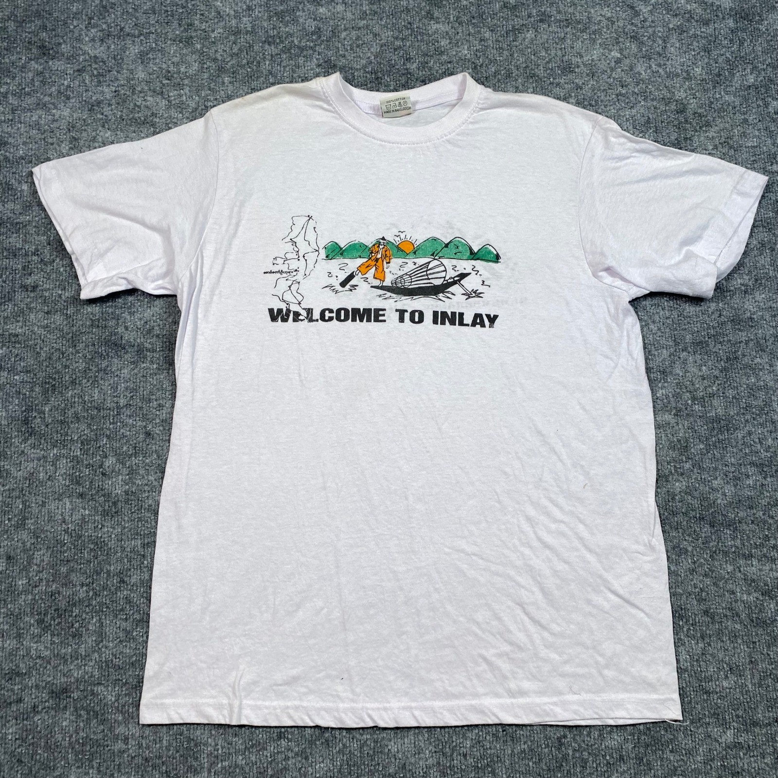 Colour Welcome To Inlay Myanmar Graphic T-Shirt White 2XL Souvenir Burma Tee
