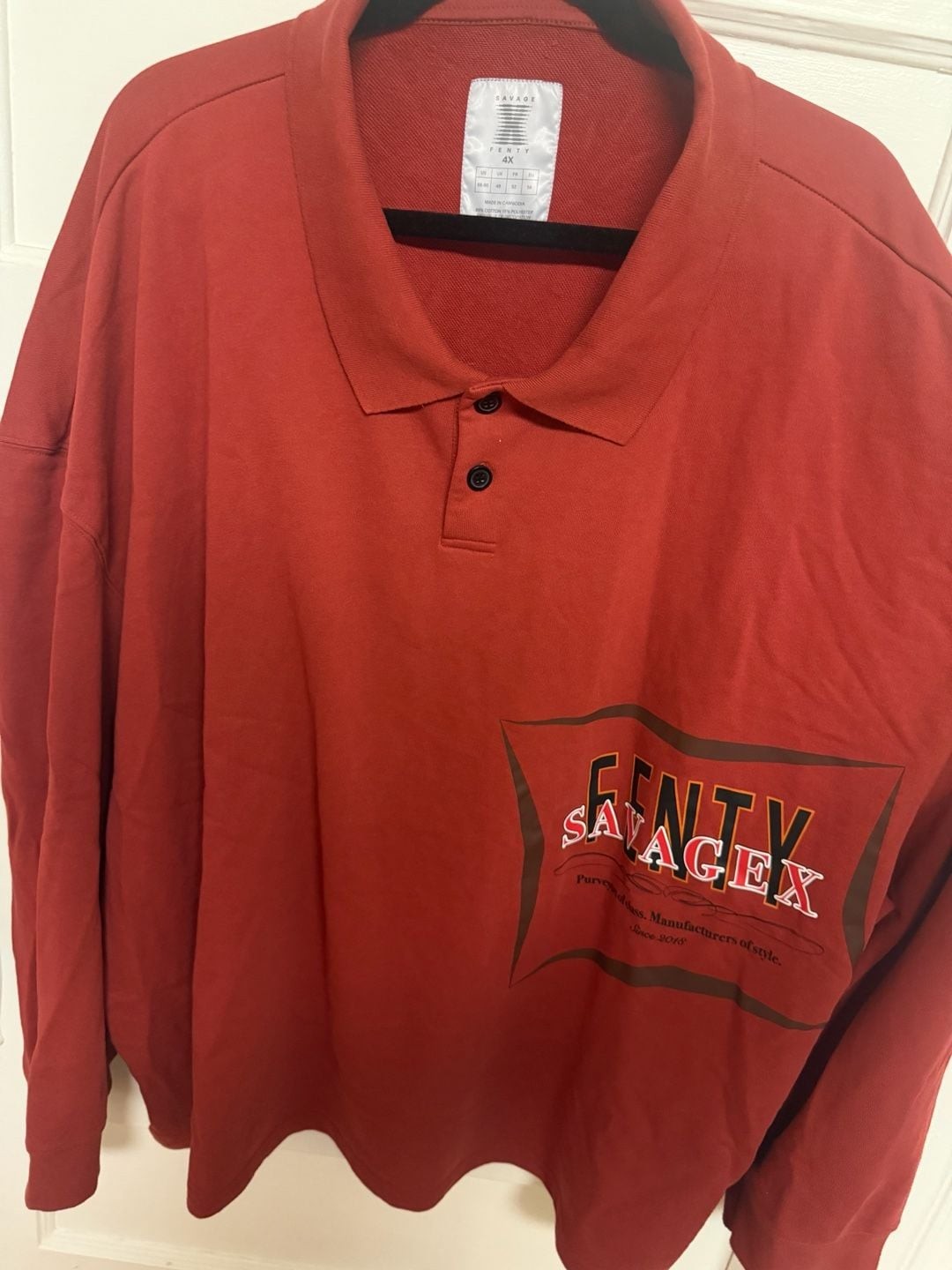 Savage X Fenty Xssential Terry Back Page Long Sleeve Polo Orange 4X