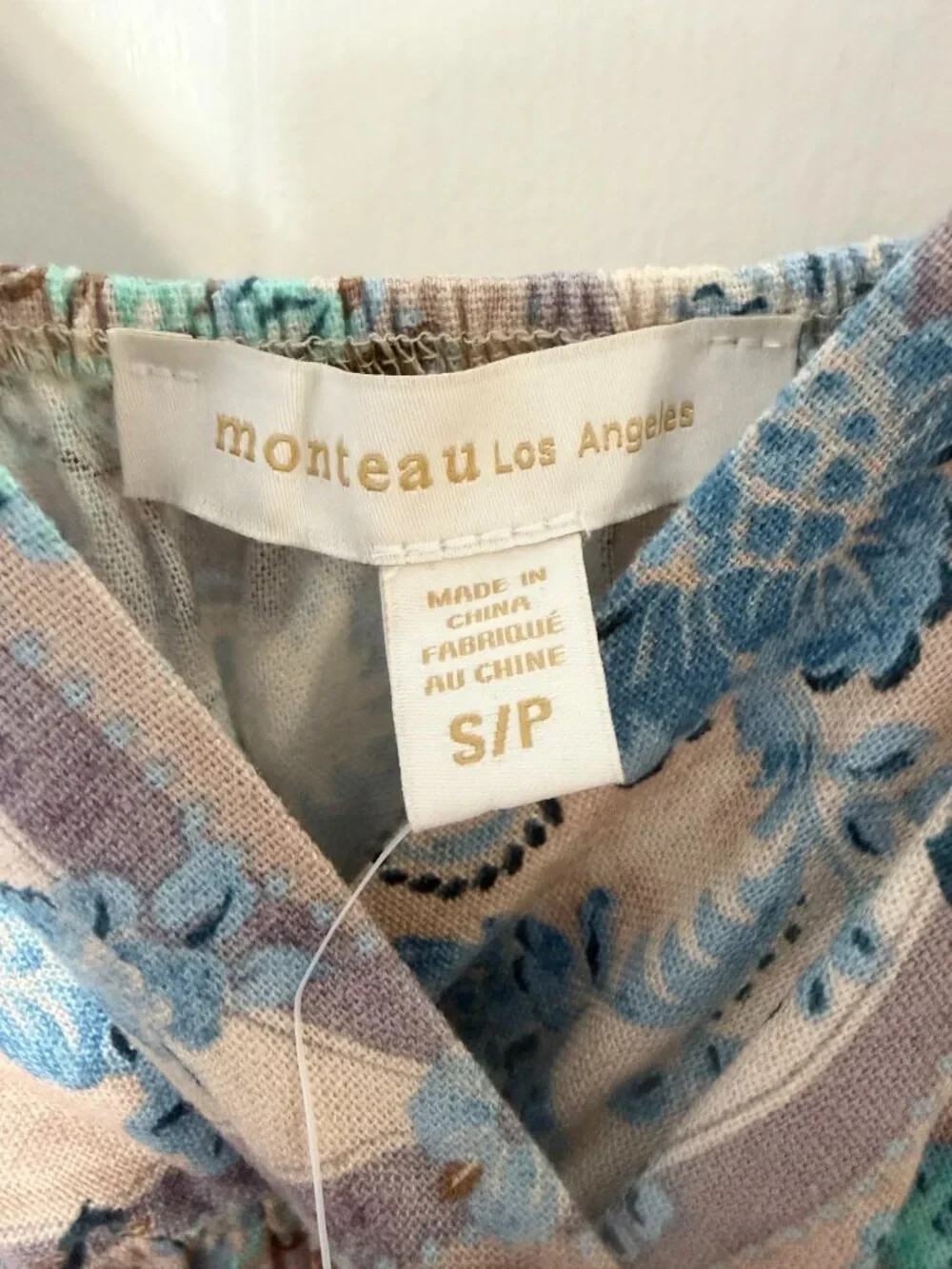 Monteau Los Angeles Linen Blend Maxi Dress Small NWT Blue Floral Smocked Pockets