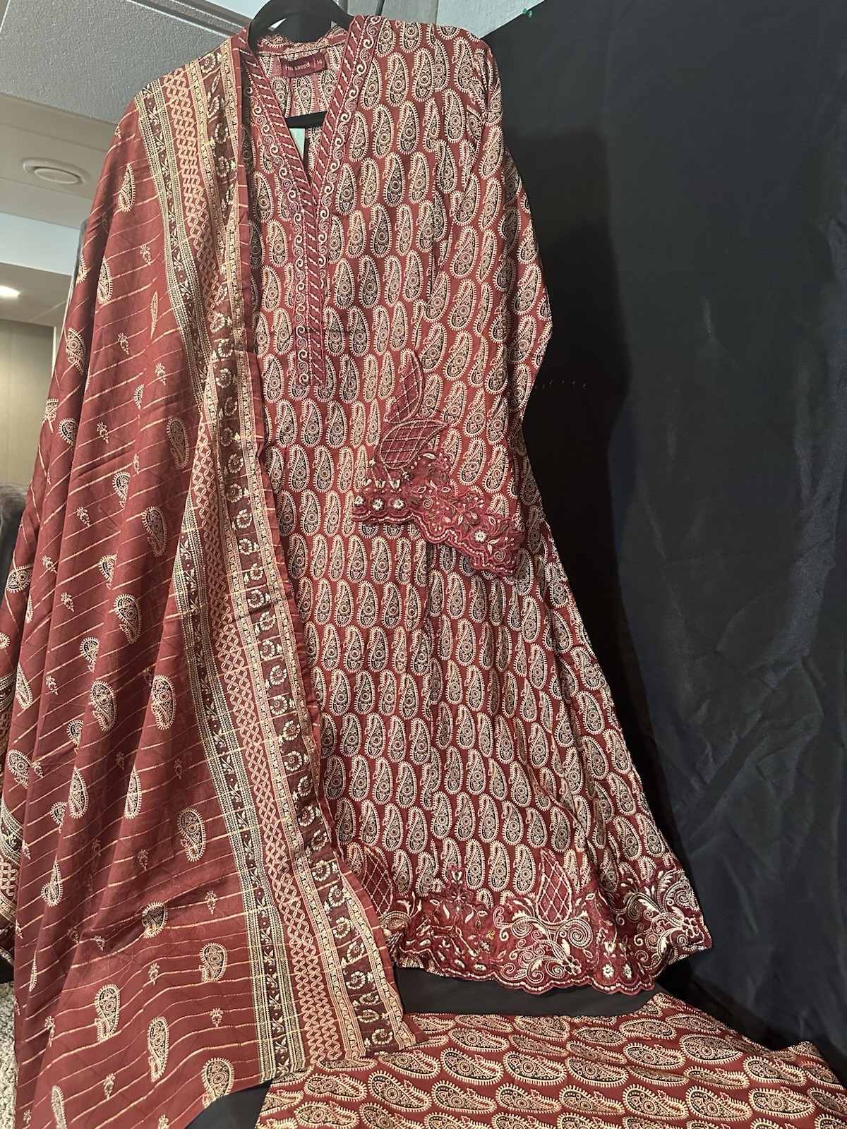 Bin Saeed Premium Lawn Cotton 3 Pc Suit-Cut Work Emb- Aline Style-M & L – $42