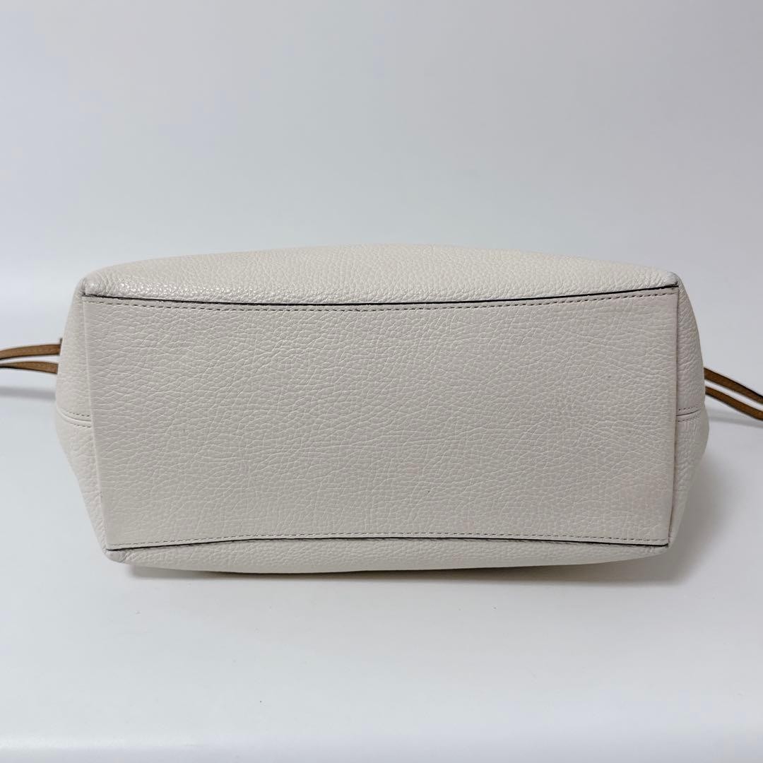 COACH Andy CA165 White Leather Tote Shoulder Bag Carriage Logo Tassel Auth