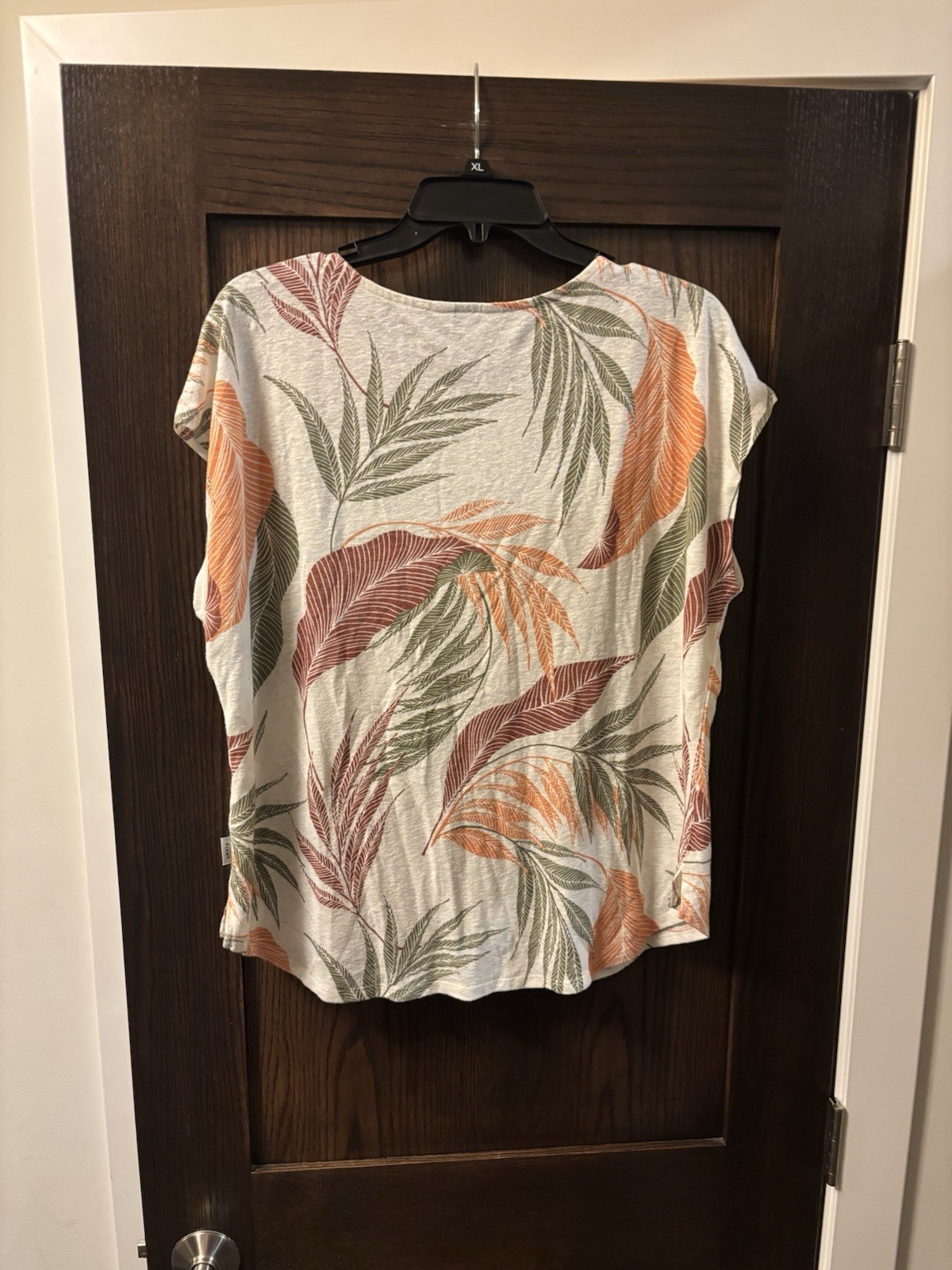 ORVIS Women’s 52% Linen Polyester Top Short Sleeve Botanical Leafy Multicolor L