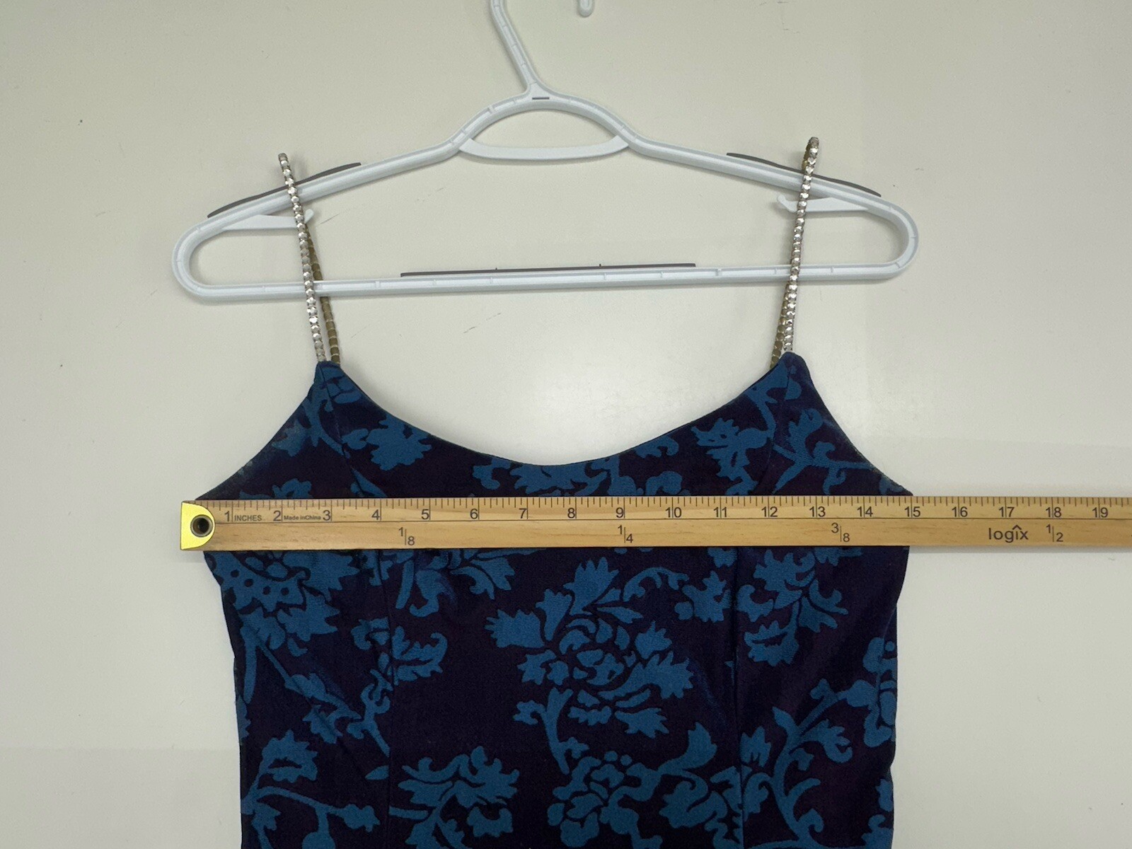 Bari Jay Womens Dress Size 5-6 Blue Floral Gem Spaghetti Staps Maxi Vintage