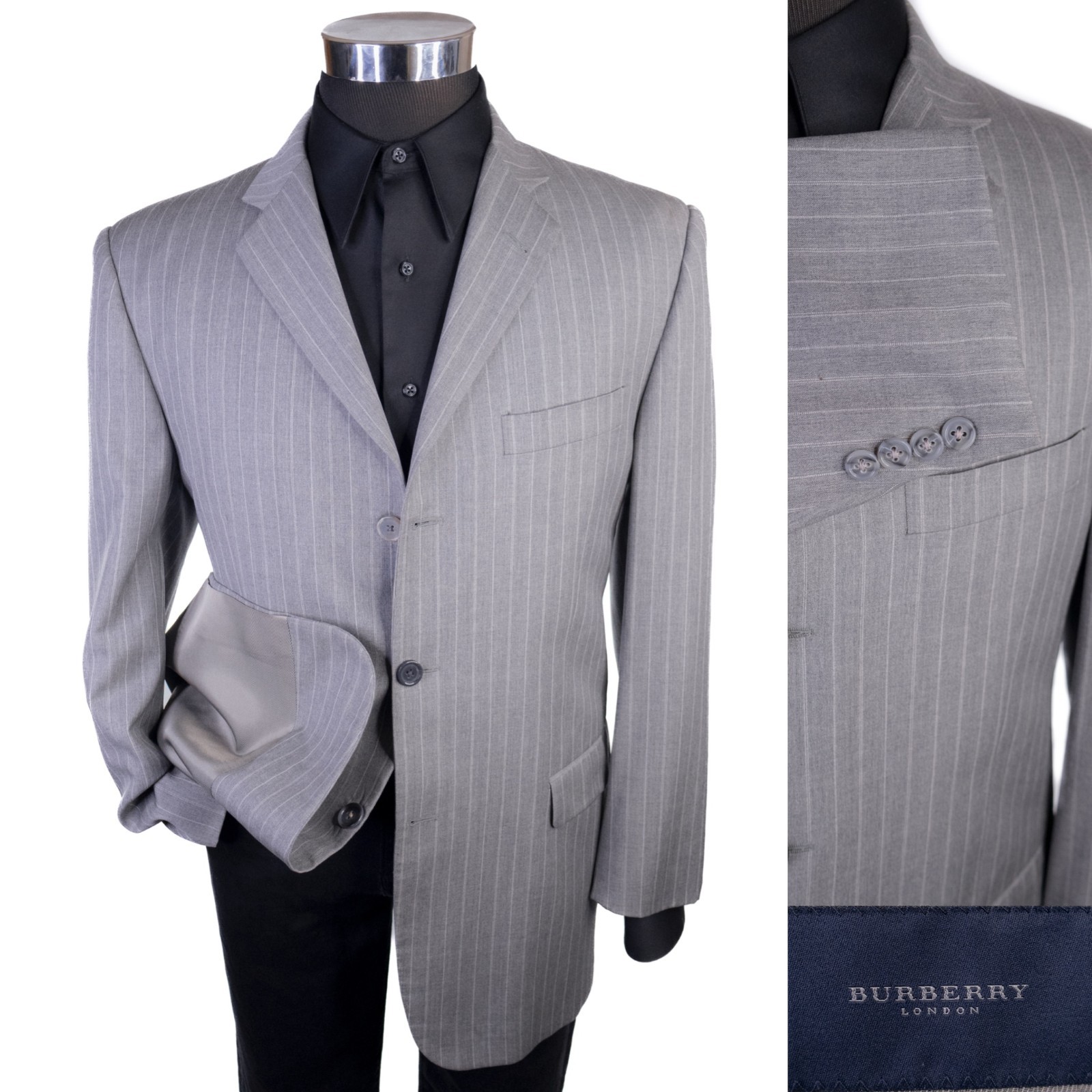 Burberry London Blazer 42R Gray Super 120’s Wool Sport Coat 3 Button Suit Jacket