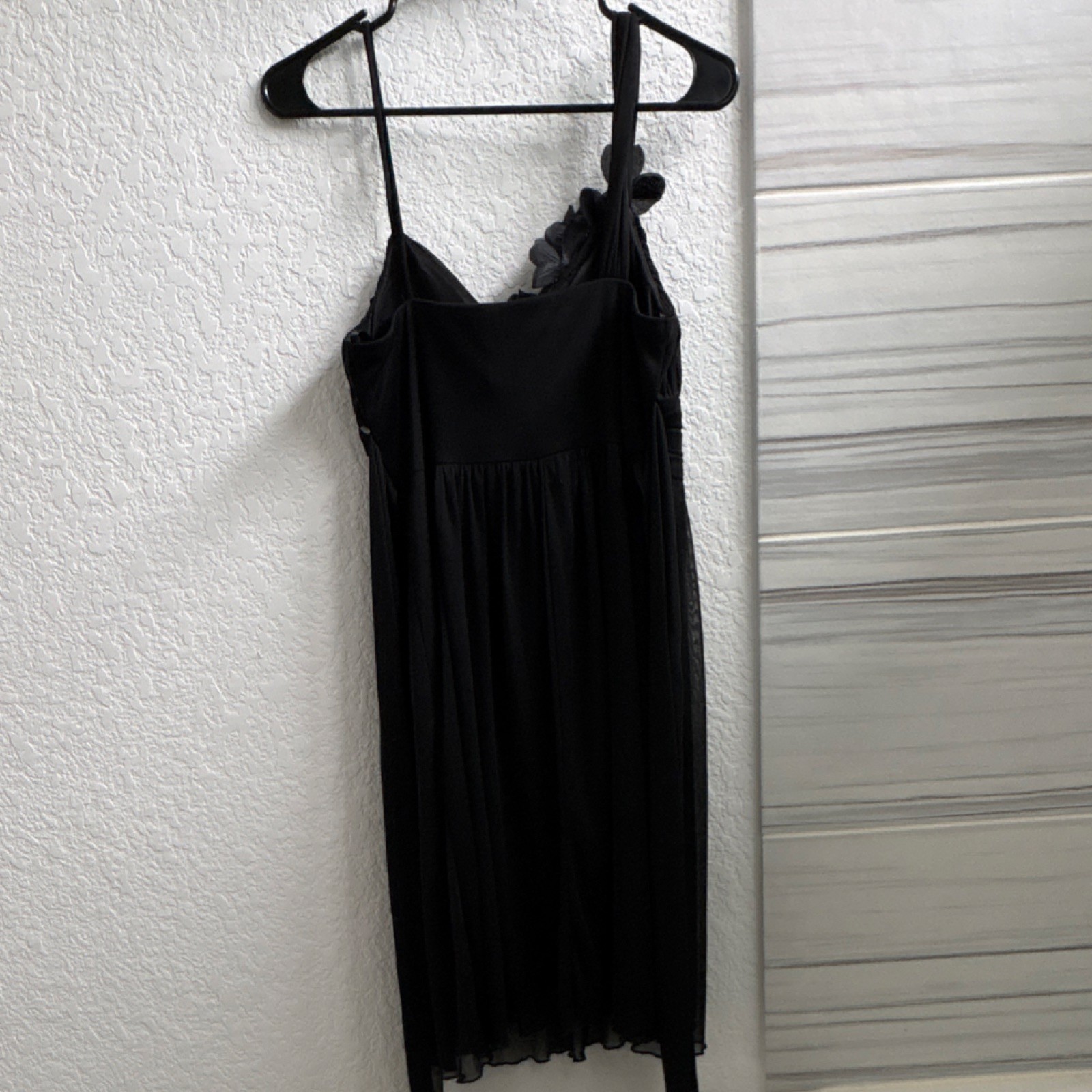 City Triangles Black Floral Beaded Fit & Flare Dress Asymmetrical Sleeve Size L