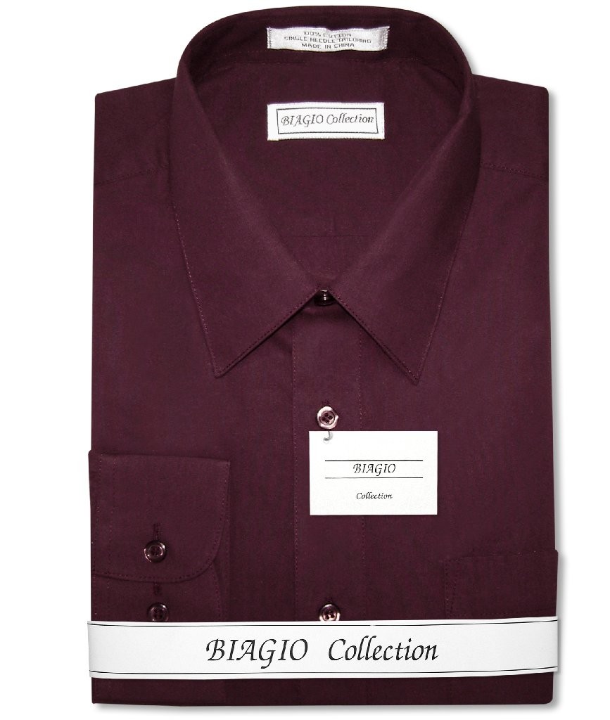 Biagio Mens 100% COTTON Solid BURGUNDY Color Dress Shirt sz 17 36/37