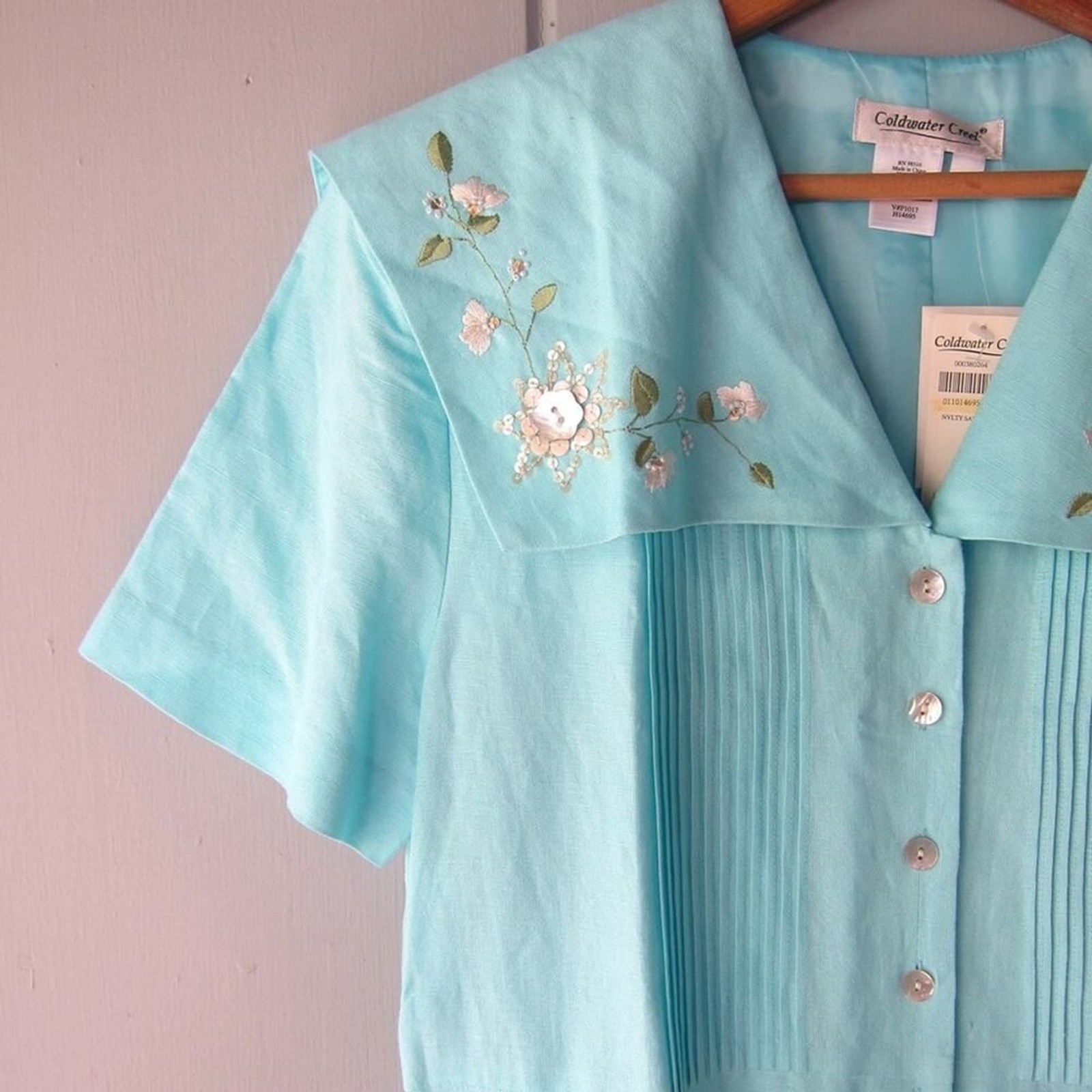 Coldwater Creek Vintage Linen Maxi Dress Sky Blue Size 18
