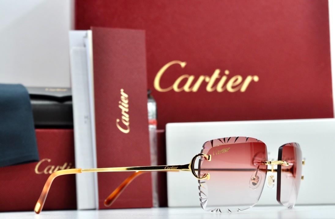 Cartier rimless sunglasses piccadilly glasses Diamond Cut decor BIG C gold Frame
