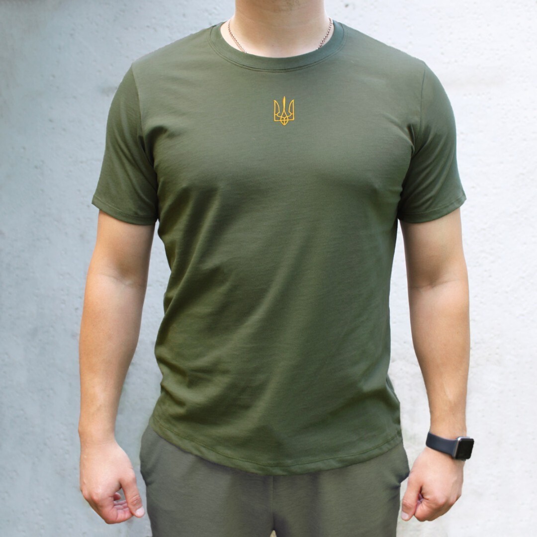 Ukraine Tryzub embroidered t-shirt men, Zelensky t-shirt Tryzub khaki black