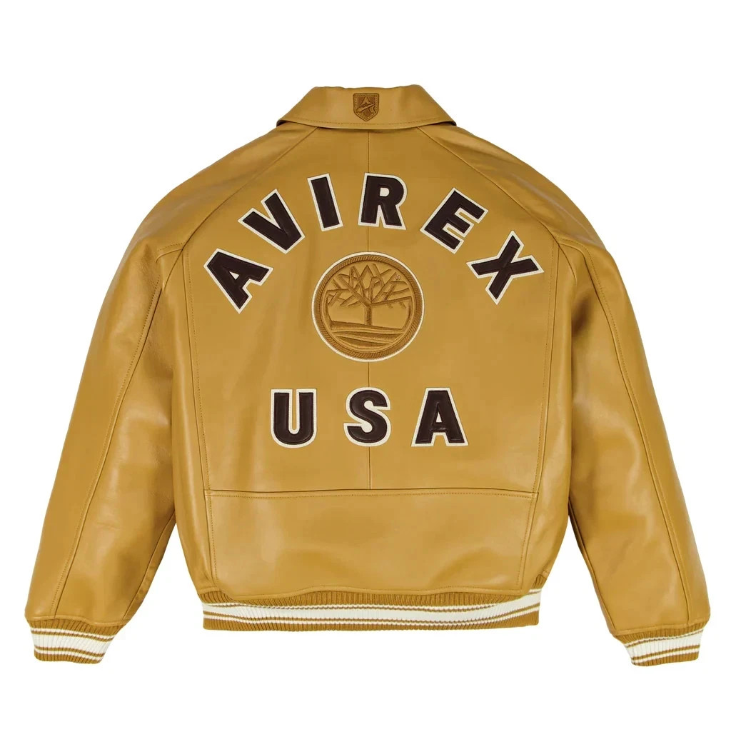 Mens Avirex x TIMBERLAND Real Leather Varsity Jacket Yellow Limited Edition Coat