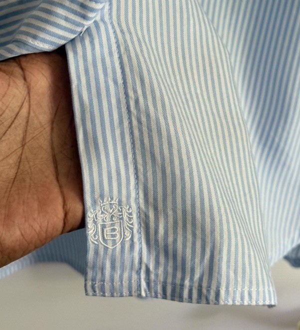 Babaton Blue/White Striped Collared Button-Up Shirt w/ Pockets Long Sleeve L