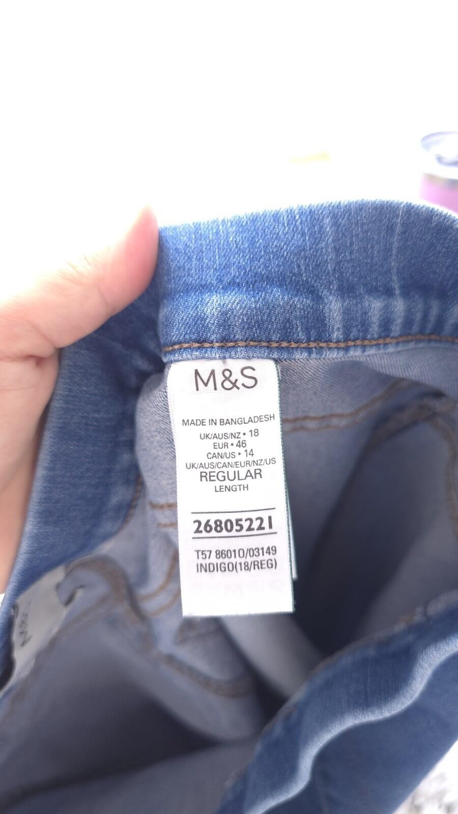 M&S Marks & Spencer Womens Blue Indigo Cotton Blend Denim Jeggings -Sz 18 R