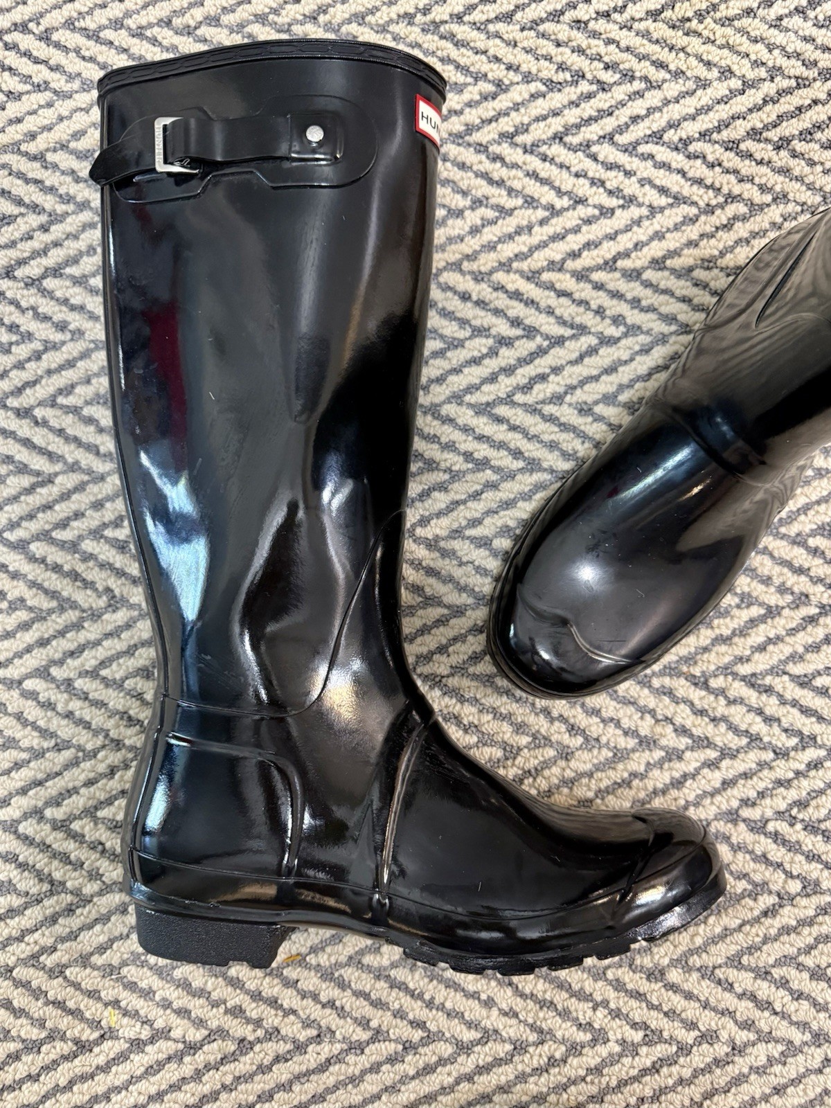 Hunter Womens 11 Boots Original Tall Back Rubber Wellies Shoes – Gloss Black New