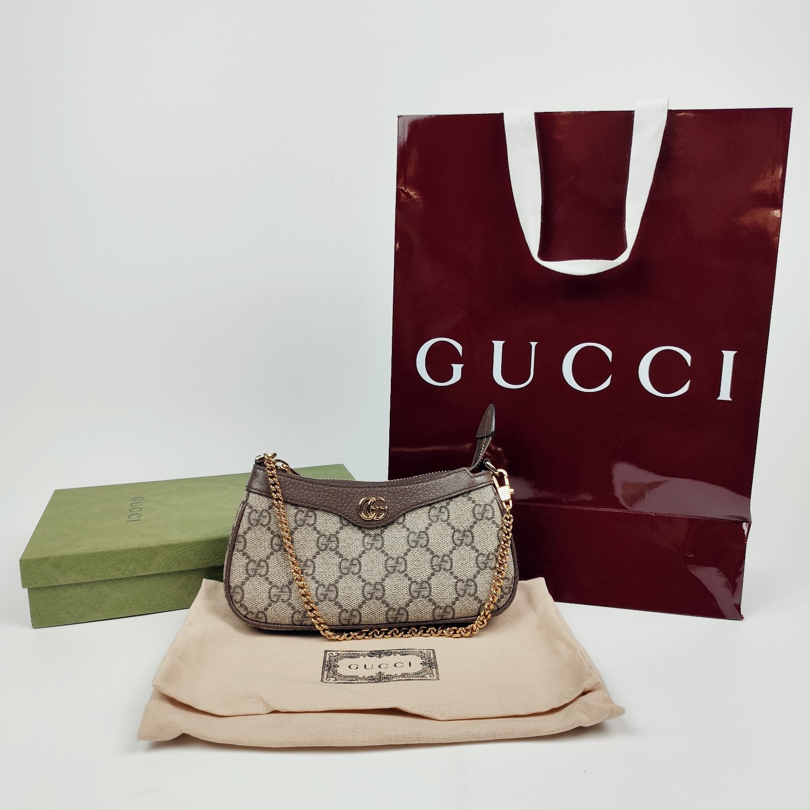 Gucci Ophidia Mini Women’s Leather Shoulder Bag Beige & Ebony GG Supreme Canvas