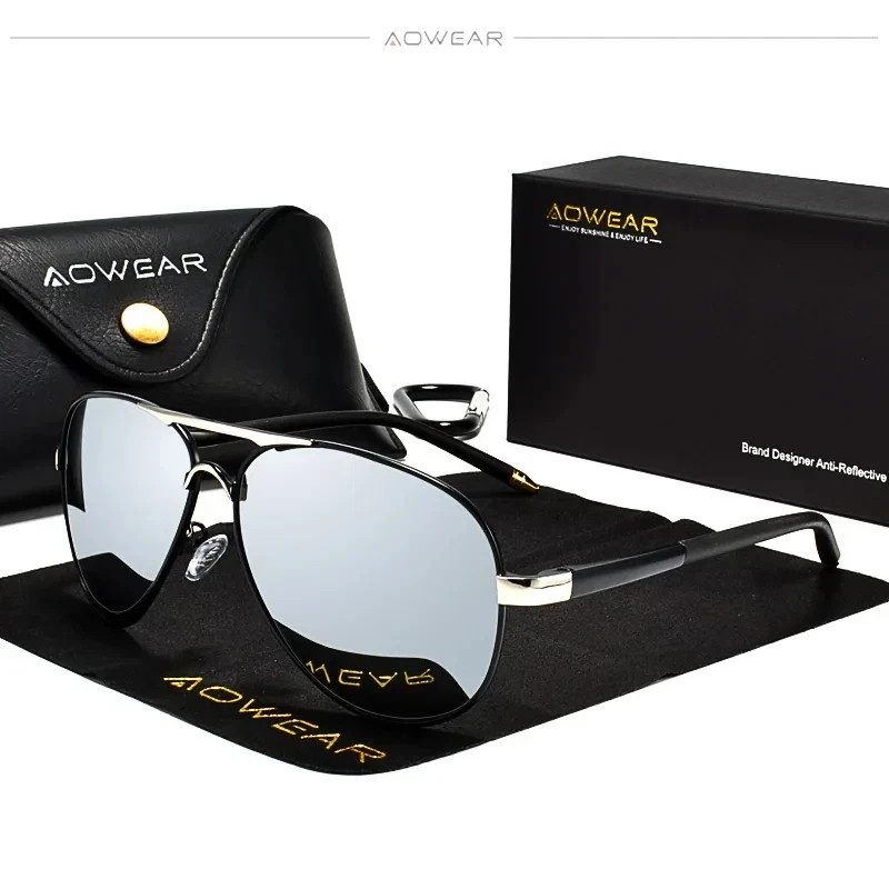 AOWEAR Men’s Aviation Sunglasses Men Polarized Mirror Sunglass for Man HD Drivin