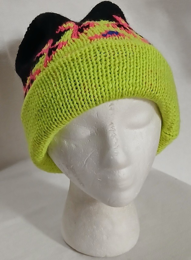 Multicolor Neon Knit VTG 90s Slouch Cap Hat Winter Beanie Toque Mens Unsized