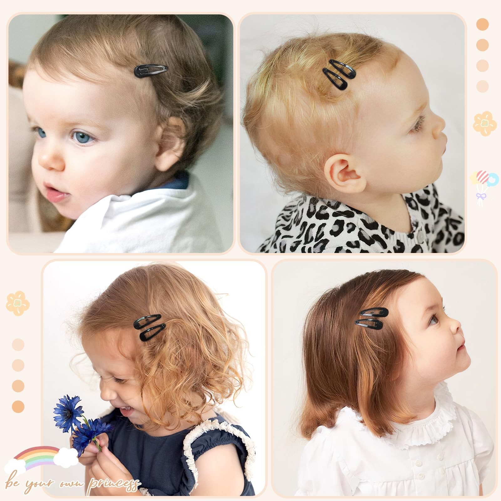 BBGifts 1Inch Black Snap Hair Clips, 60Pcs Small Clips for 1 Inch,