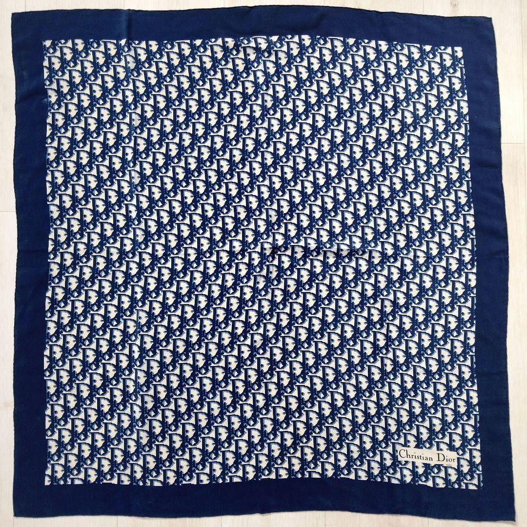 Christian Dior Trotter Scarf Navy 75cm Vintage Monogram Used Item Stained