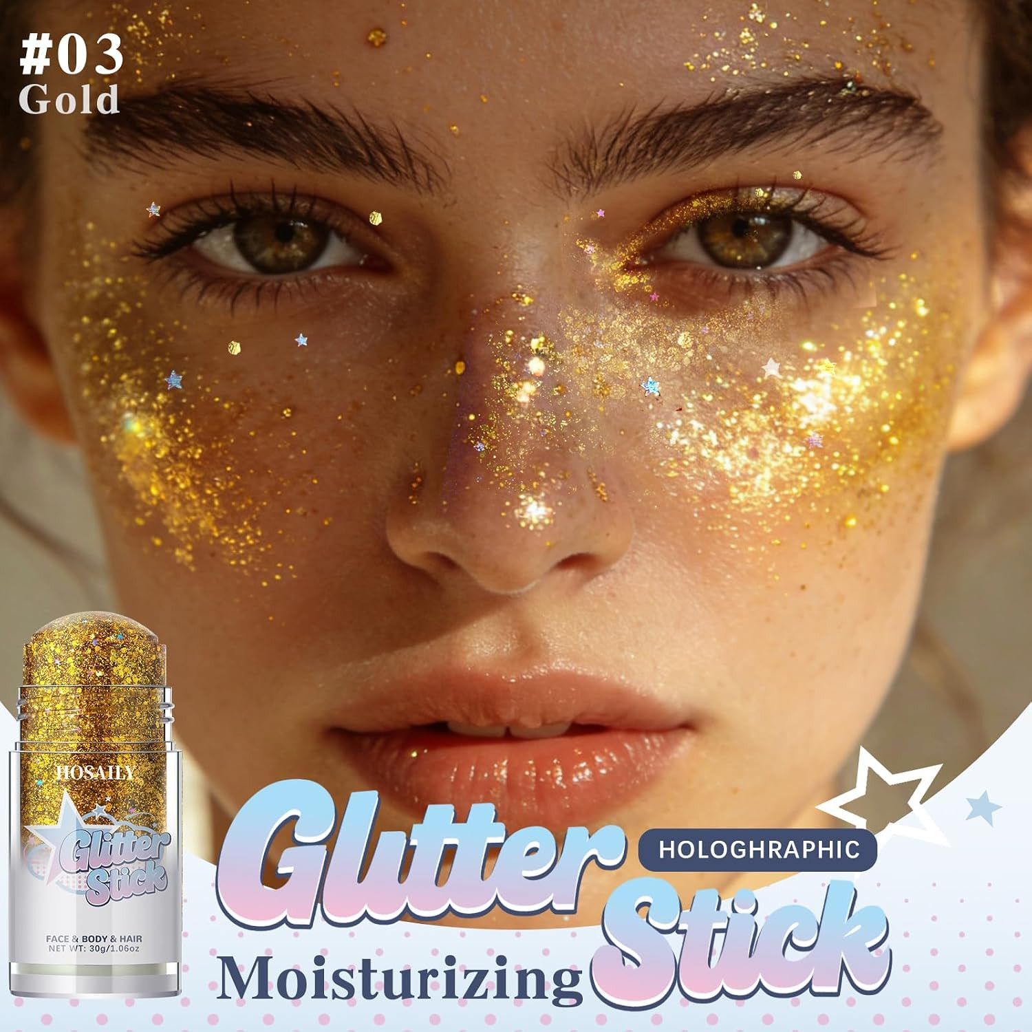 Gold Body Glitter Stick, Holographic Fairy Costume Makeup Face Hair Glitter Stic
