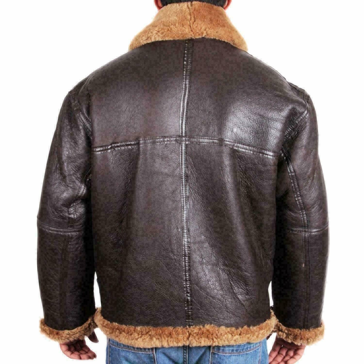 RAF Aviator B3 Bomber Jacket Men Real Sheepskin Leather Flying Pilot Jacket Coat