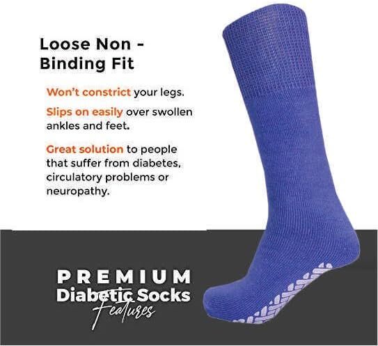 Wholesale Bulk Men Non Skid Diabetic Crew Socks Non Binding Loose Fit Top 9-11