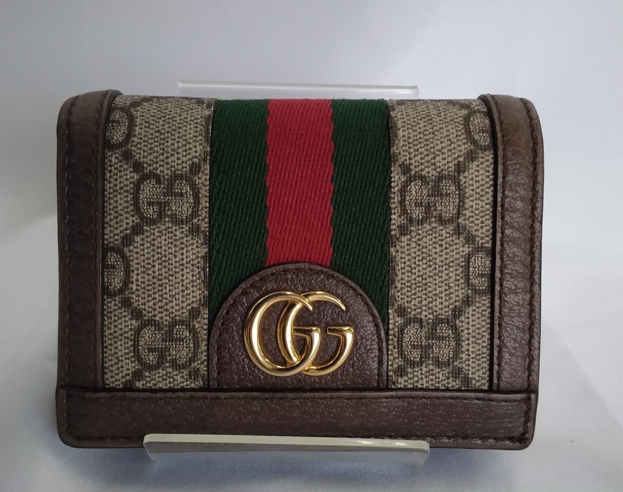 Authentic Gucci Ophidia Sherry Line GG Supreme Bi-Fold Wallet Purse 523155 Brown