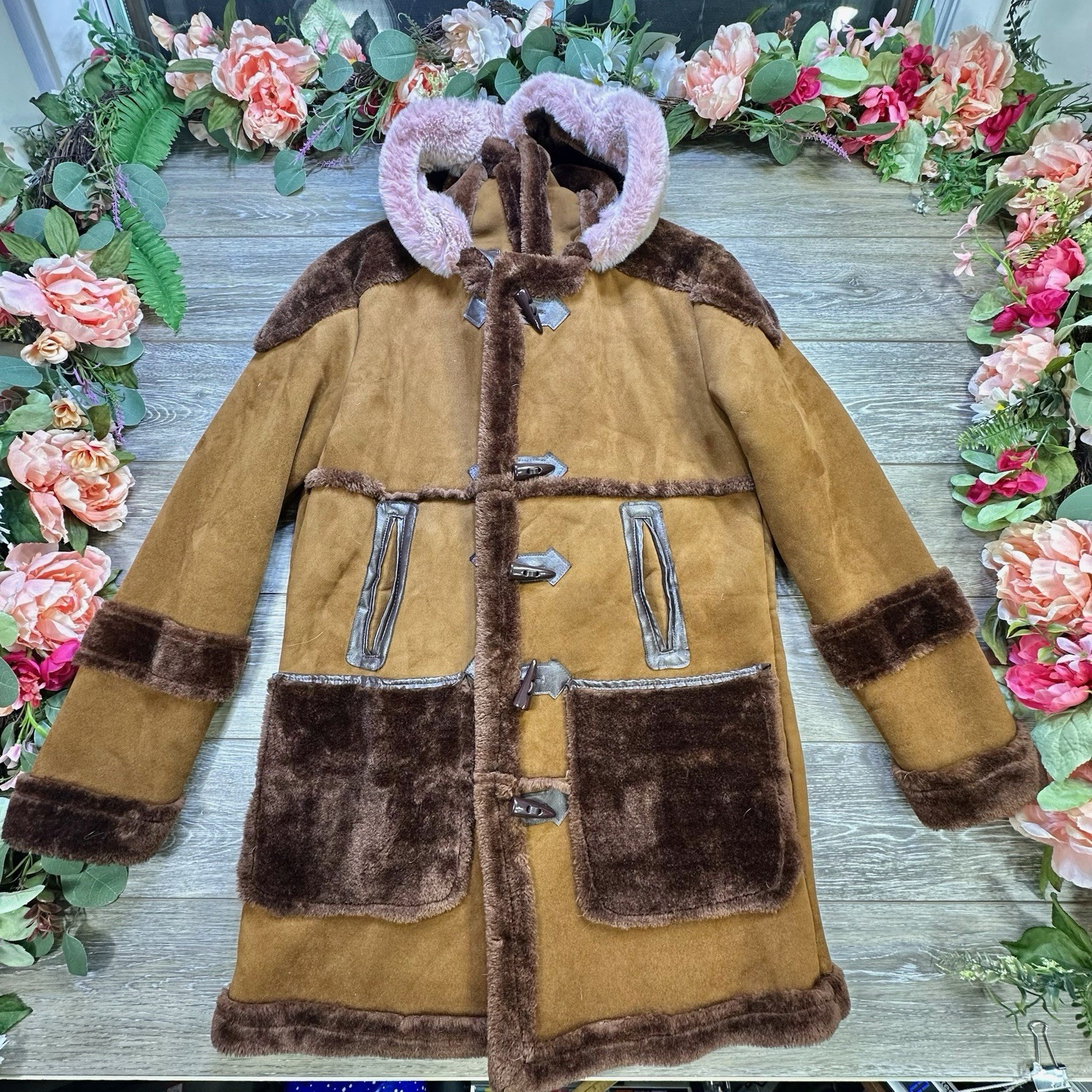 DENALI SHEARLING JACKET COAT FAUX FUR TAN BEIGE BROWN SIZE Medium Eskimo