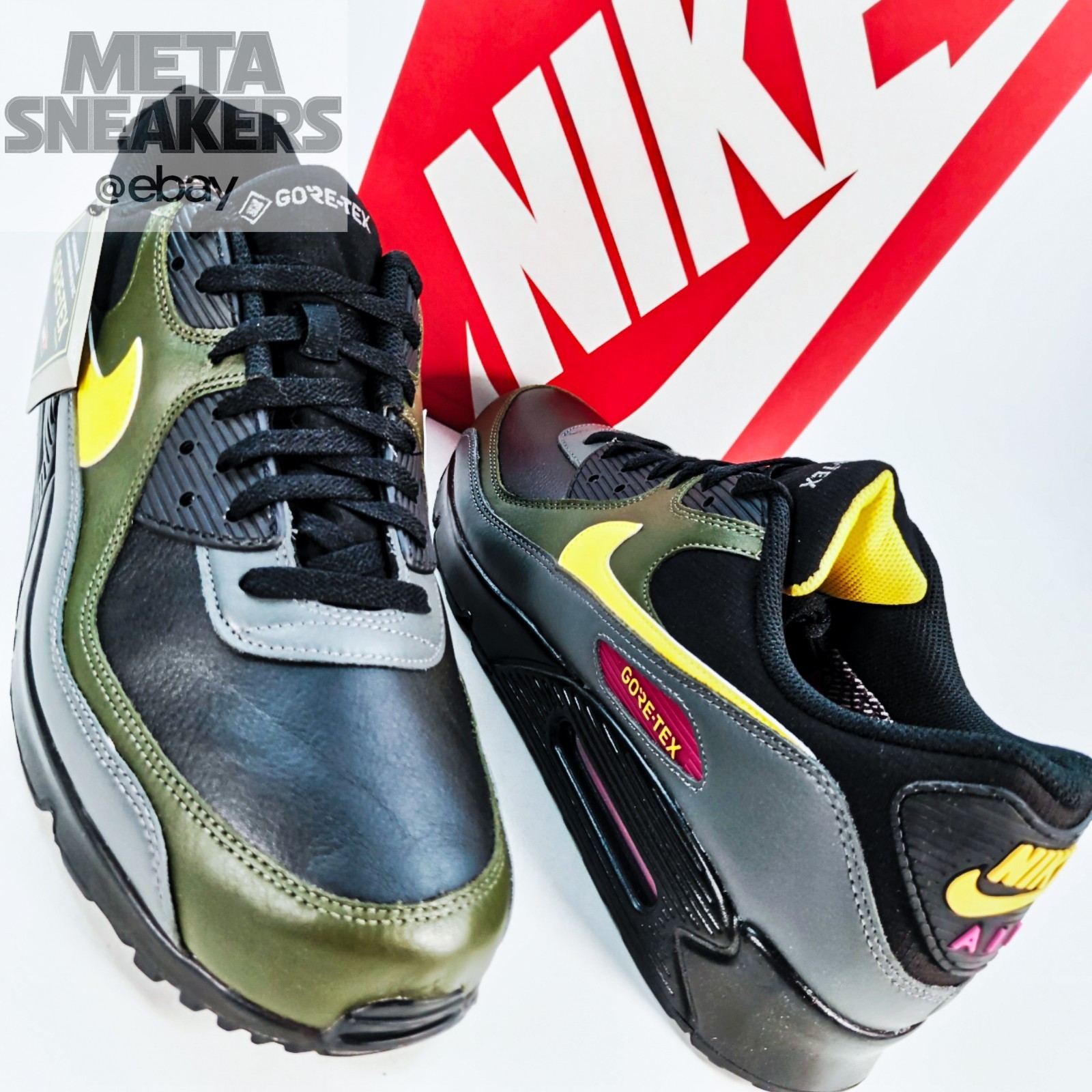 Nike US 14 Mens Black Yellow Grey Green Rare Retro Air Max 90 GTX DJ9779 001 New