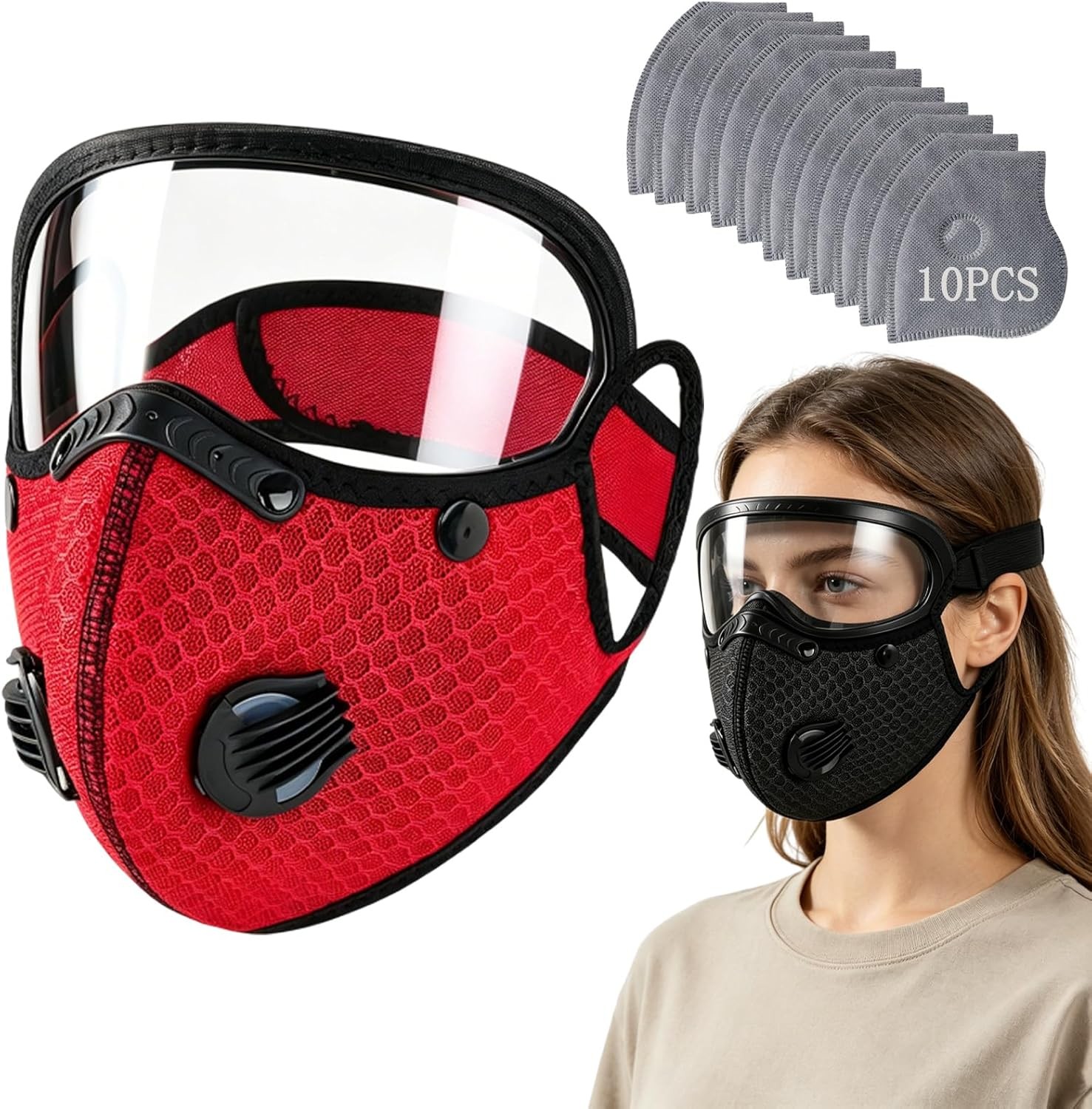 Reusable Carbon Filter Dust Mask with Adjustable Goggles, Anti-UV-5-Layer Filte