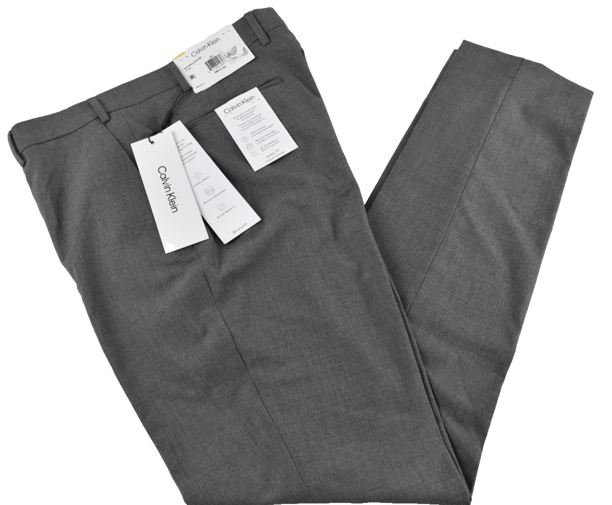 Calvin Klein Mens Dress Pants New 29 30 32 33 36 Gray Skinny Fit Flat Front