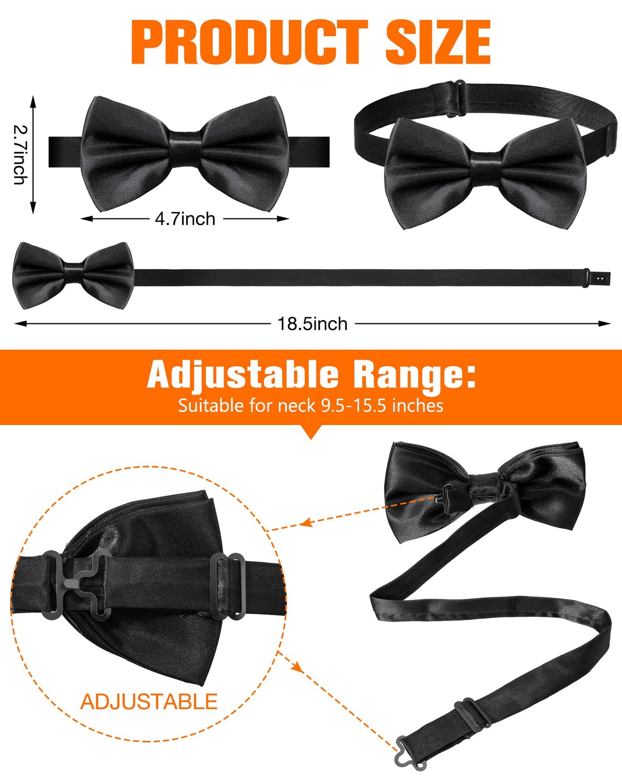 Hercicy 20 Pieces Bow Ties for Men, Formal Satin Solid Tuxedo Adjustable Leng…
