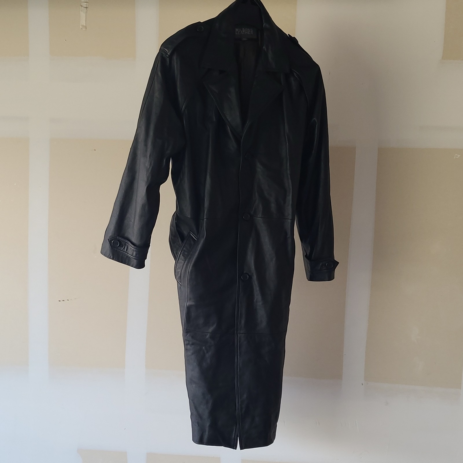 Wilsons Leather Black Belted Double-Breasted Trench Coat Men’s Size XL