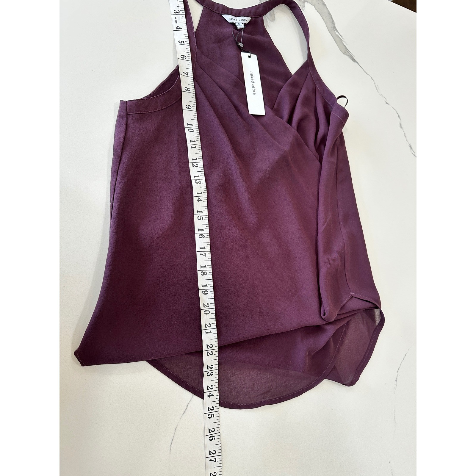Naked Zebra Purple Surplice Wrap Halter Top Sleeveless Blouse Eggplant Small NWT