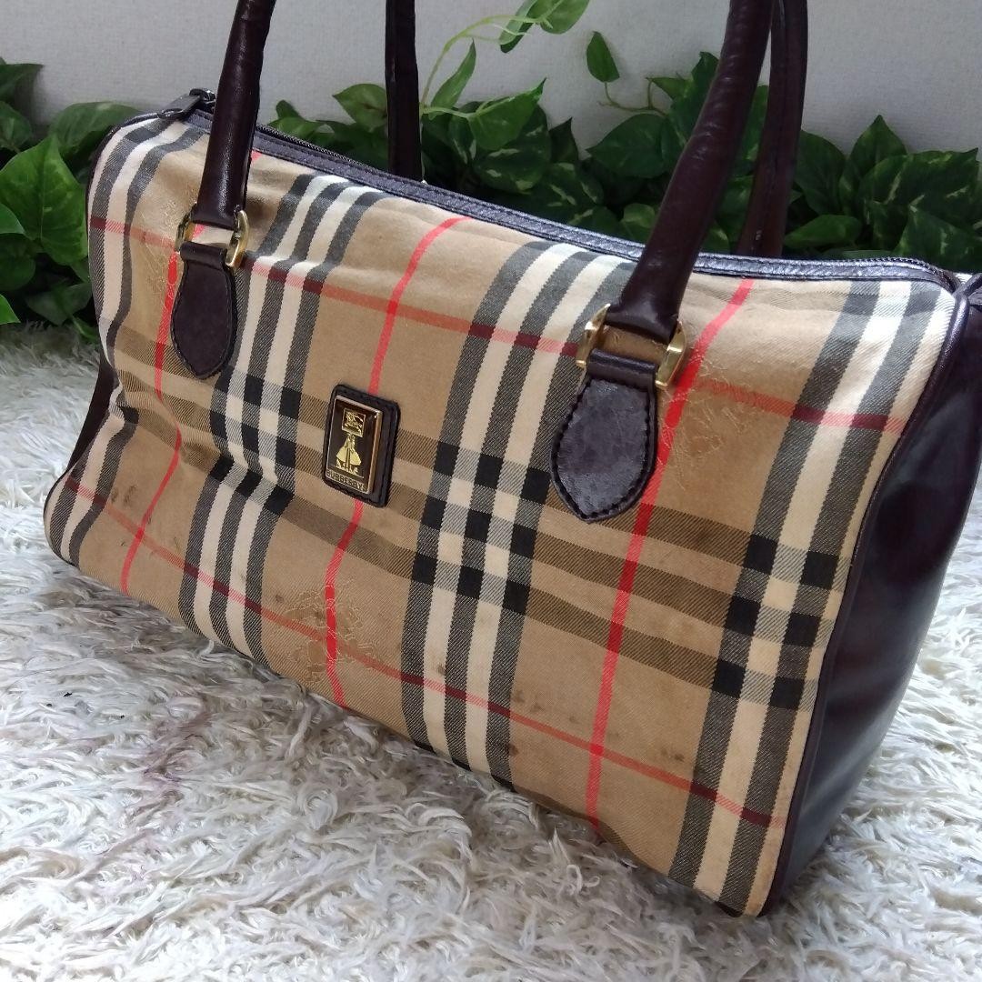 Burberry Mini Barrel Bag Nova Check Leather Beige Brown 11.4×7.9×6.3in Used