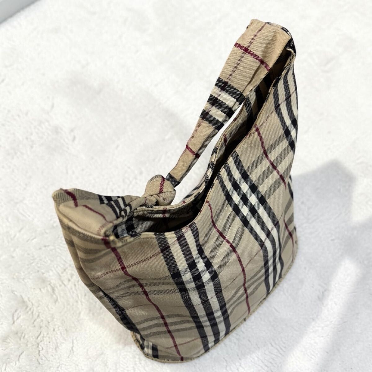 Burberry Nova Check Canvas Shoulder Bag Beige Vintage Women Magnetic 11.81in