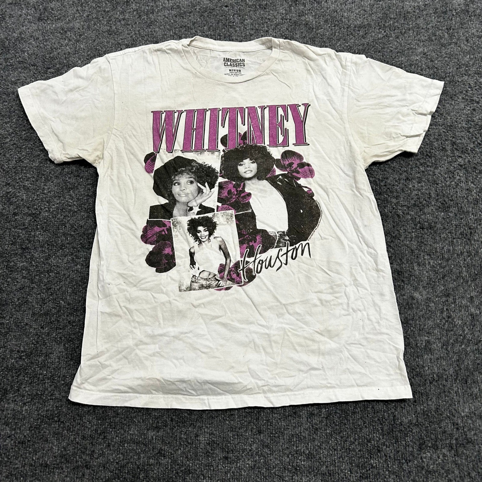 American Classics T-Shirt Mens Size Medium White Whitney Houston Graphic Music