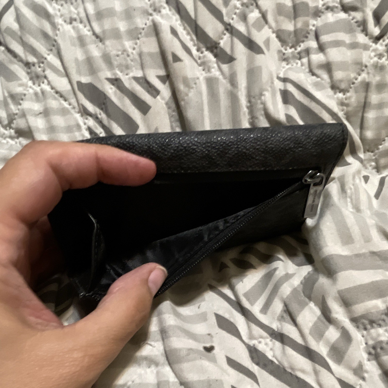 Michael Kors Black Logo Folding Bifold Wallet w/ Zip Pocket Credit Card