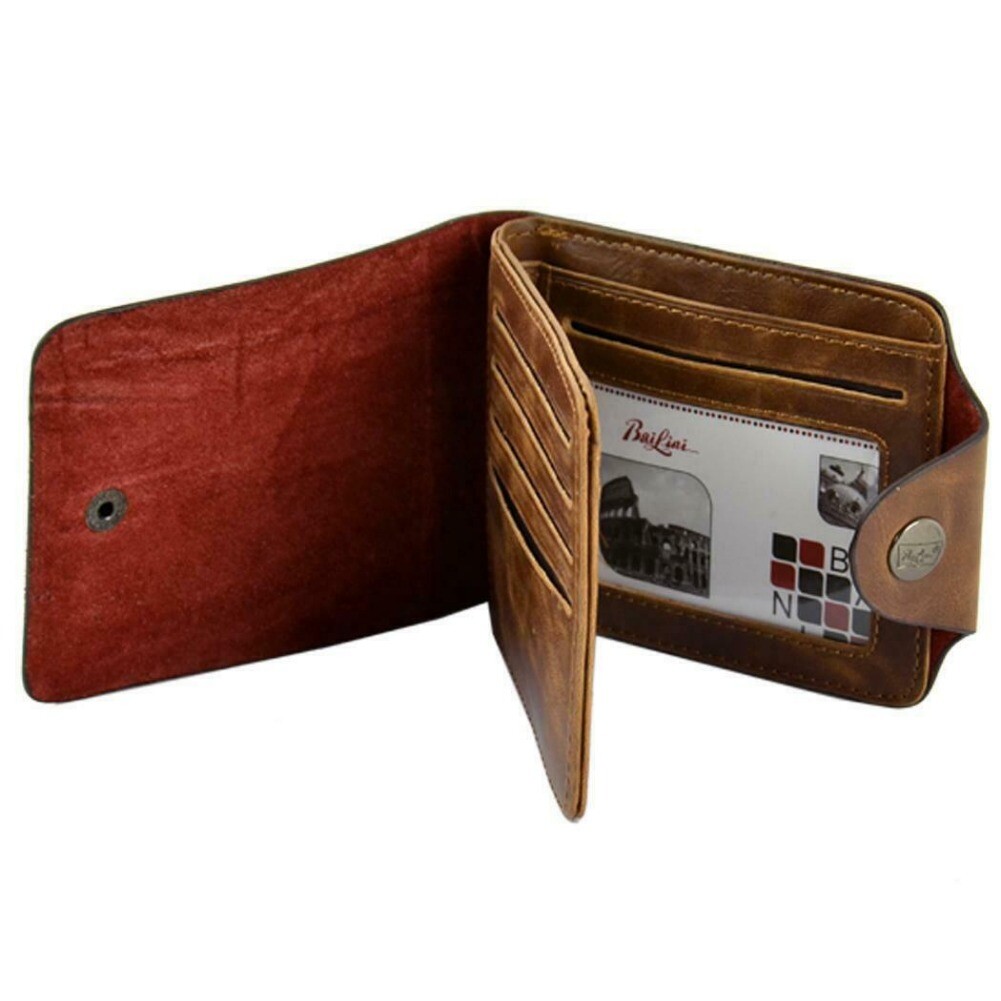 Men’s Leather Bifold Wallet ID Credit Card Holder Money Coin Purse With Hasp US