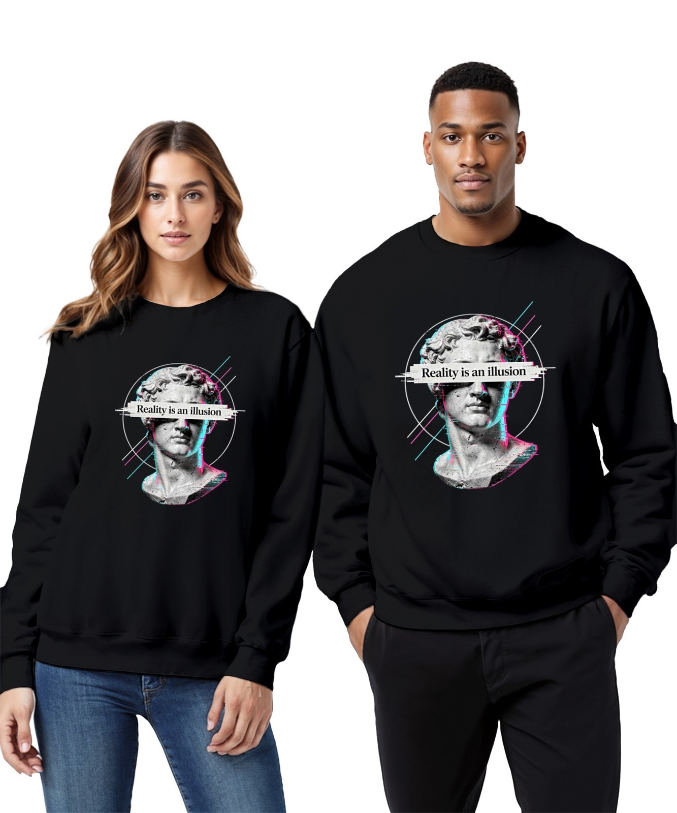 Reality is an illusion David Statue Glitch Art Unisex Sweatshirt Jumper