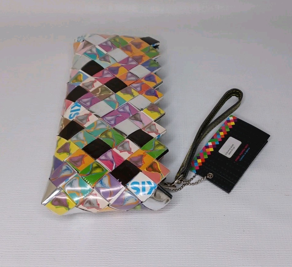 Nahui Ollin Candy Wrapper Clutch Purse With Handle Kisses
