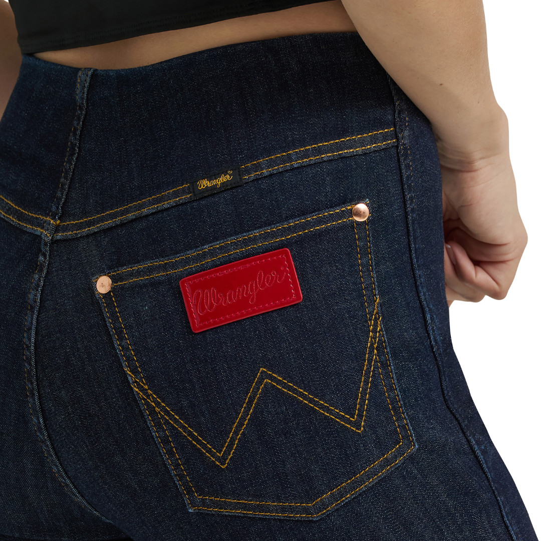 Wrangler X Lainey Wilson Ladies Bell Bottom Flame Dark Denim Jeans 1123