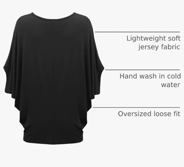Made by Johnny Women’s Scoop Neck Half Sleeve Batwing Dolman Rayon Top Black Med