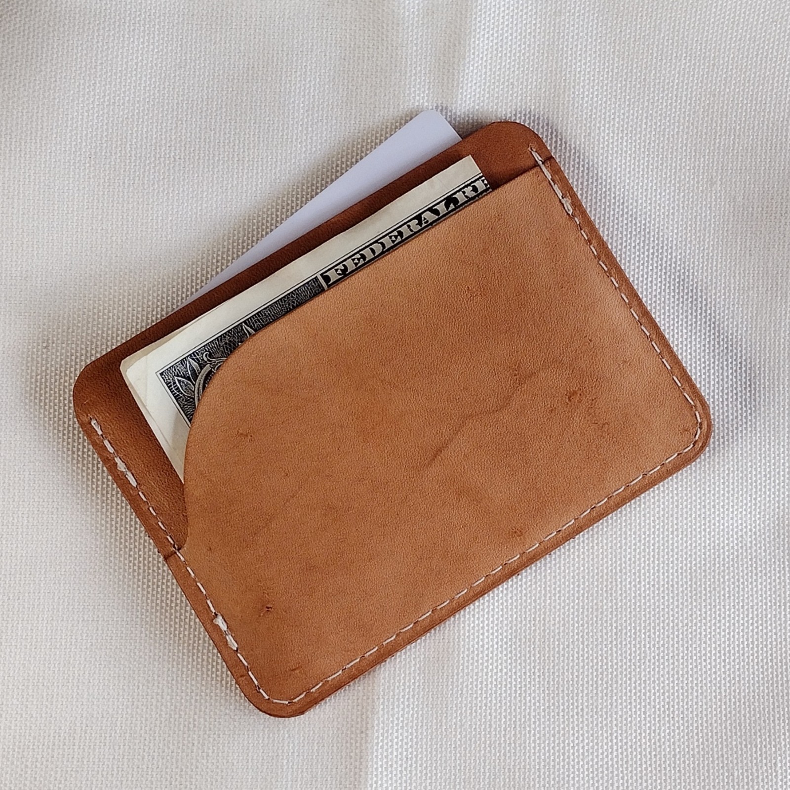 handmade 100% real leather card holder aged natural veg tan