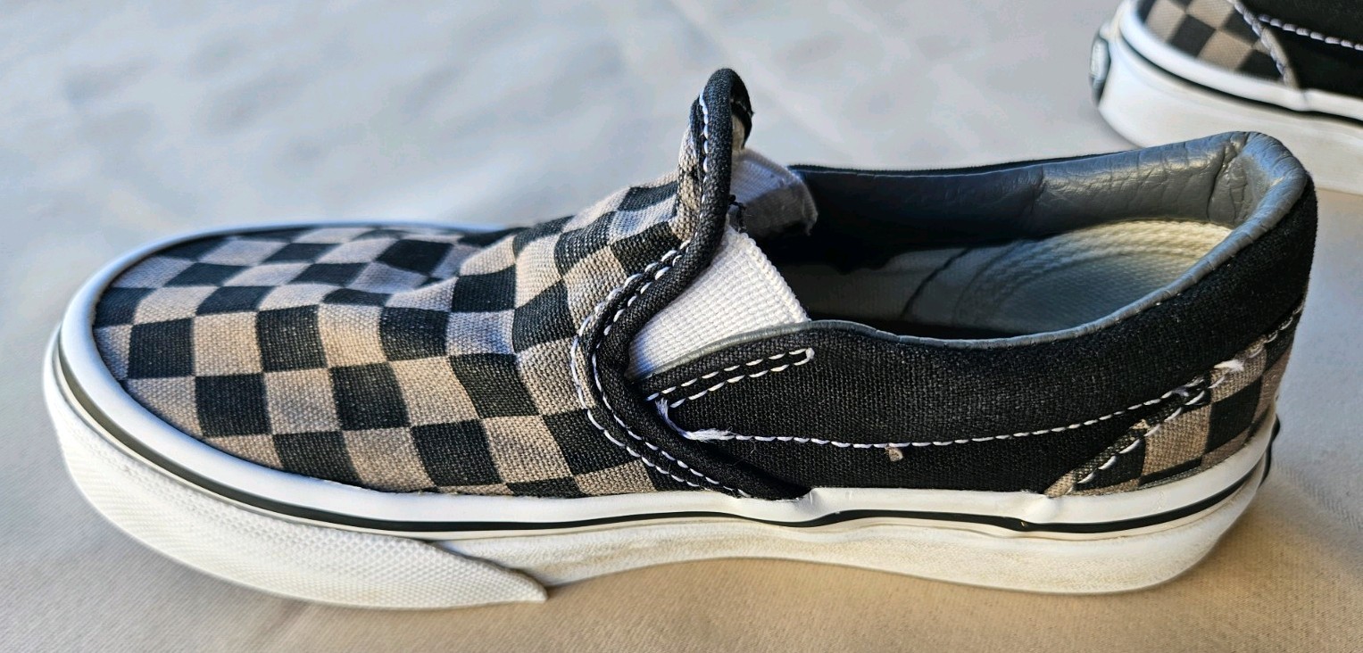 VANS Classic Slip-On Shoes In Size 11.5 In Toddlers Black/Pewter Checkerboard