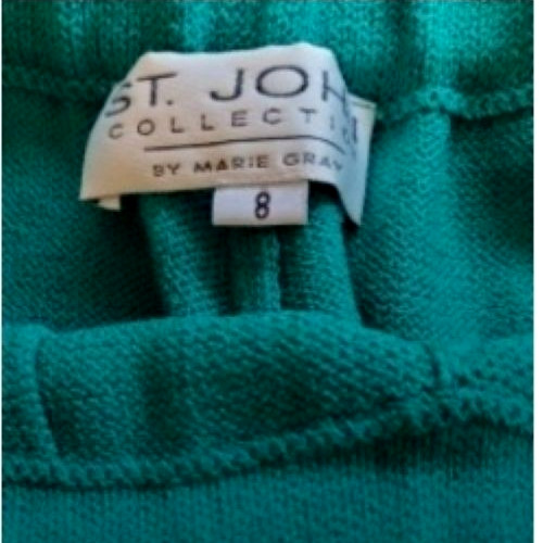 St John Collection Santana Knit Pants Green Pleated Size 8 Straight Leg Pull-On