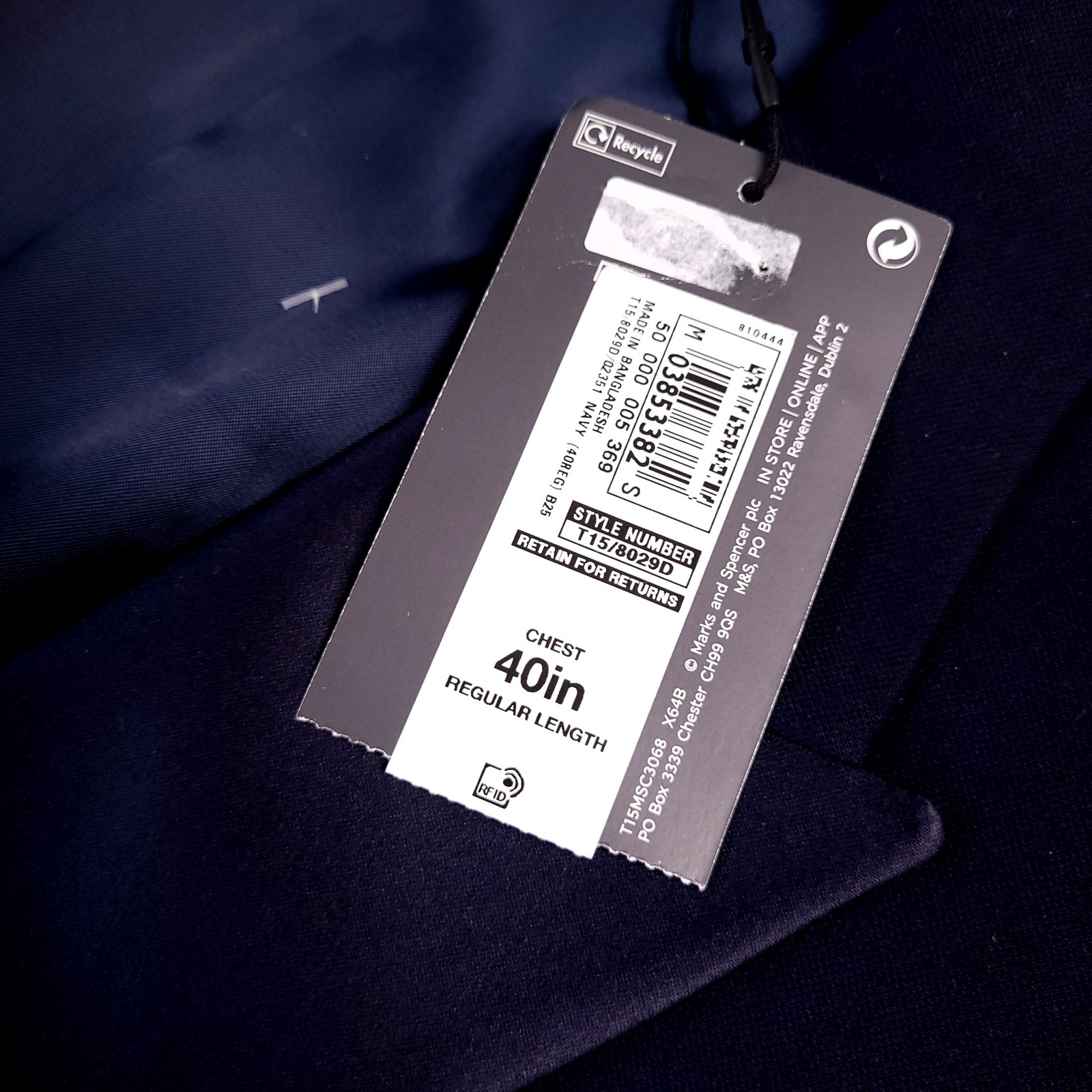 Marks & Spencer Tuxedo Dinner Jacket Mens 40R Slim Fit Navy Double Breasted