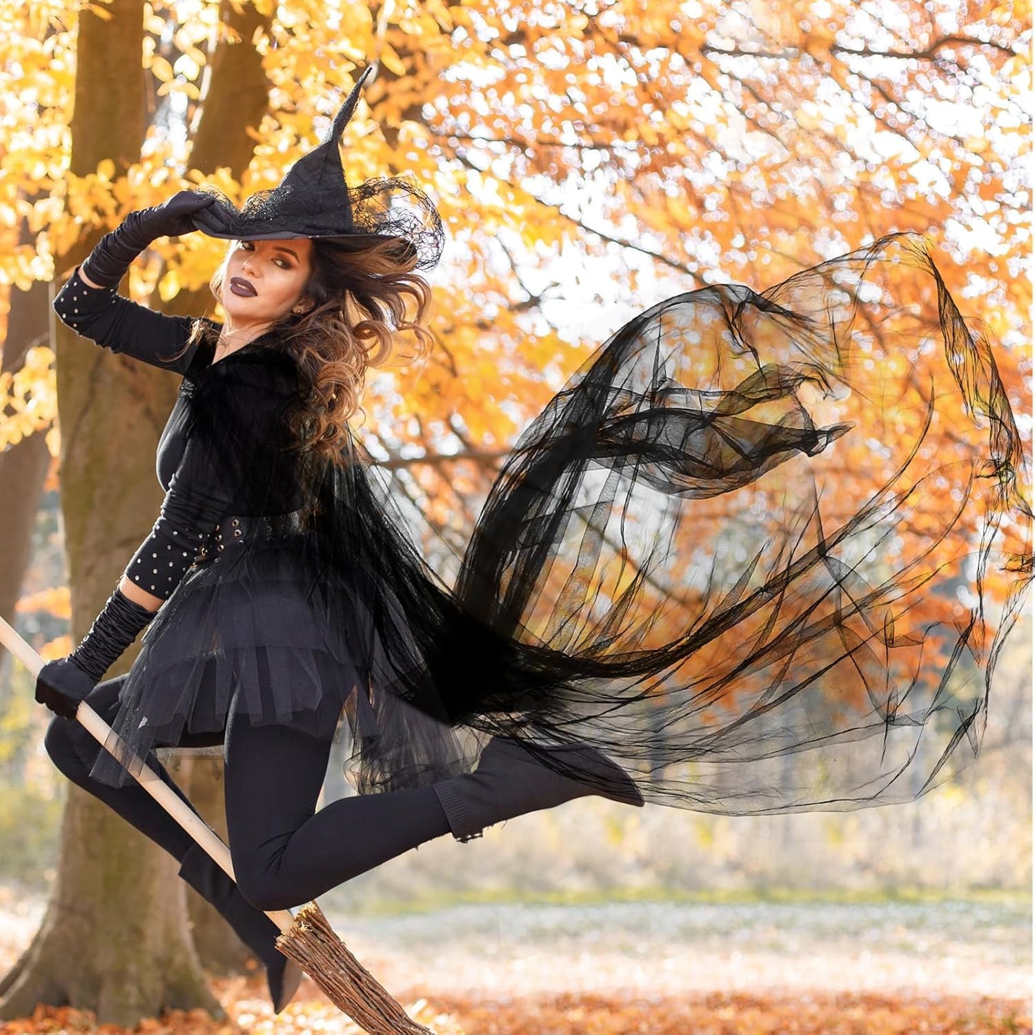 Halloween Lace Cape Hooded Cloak Gothic Witch Full Length Sheer Cape Adult