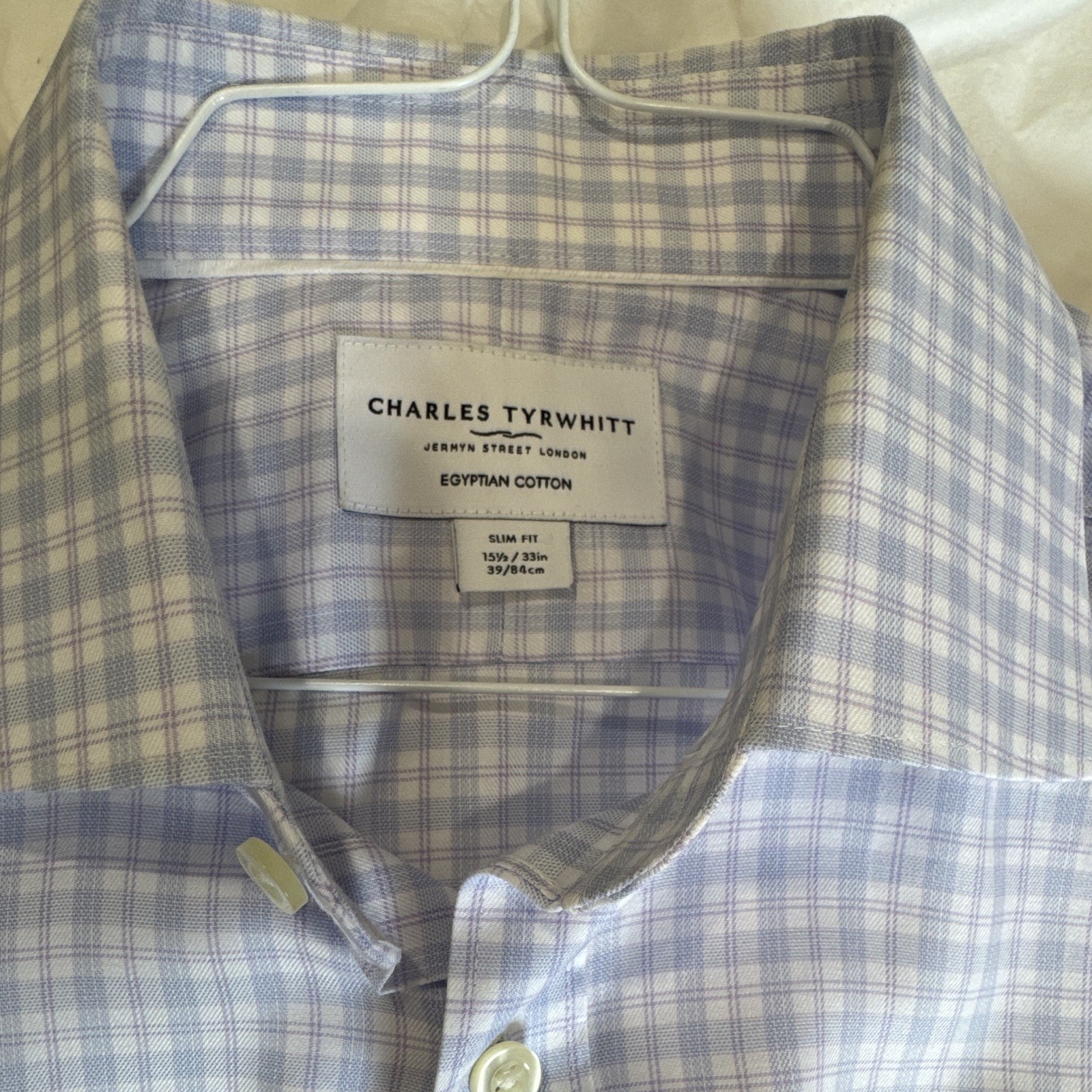Charles Tyrwhitt Slim Fit Egyptian Cotton Blue/White Check Dress Shirt 15.5 33