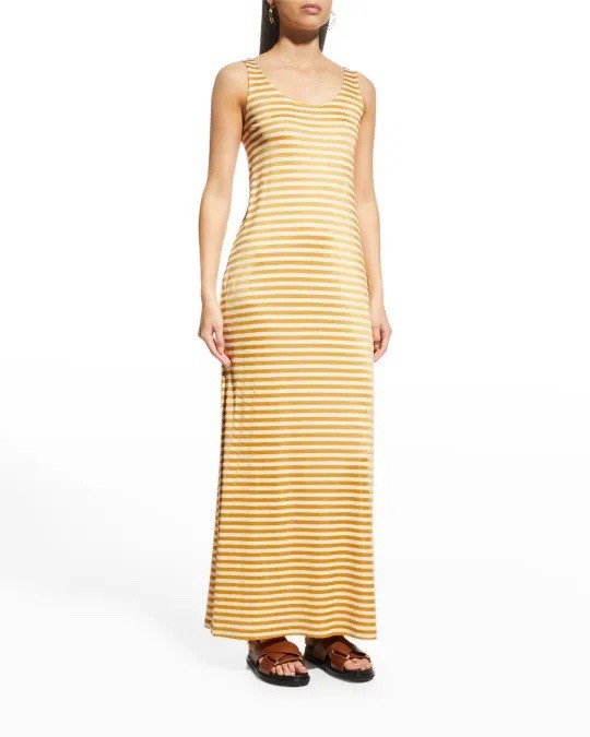 Max Mara Leisure Cina Stripe Jersey Maxi Dress in Mustard NWT $275 Size Small